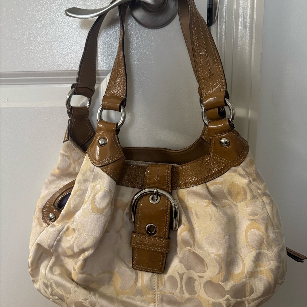 Coach Tan and Cream Shoulder Bag